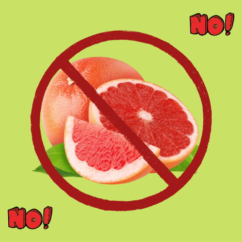 A picture of grapefruit on top of which is a no sign